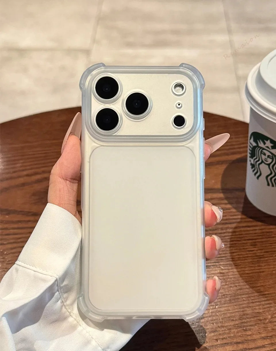 Luxury Matte Translucent Airbag Phone Case For iPhone 17 16 15 14 Plus 12 13 Pro Max 17Pro Air Bumper Shockproof Protector Cover