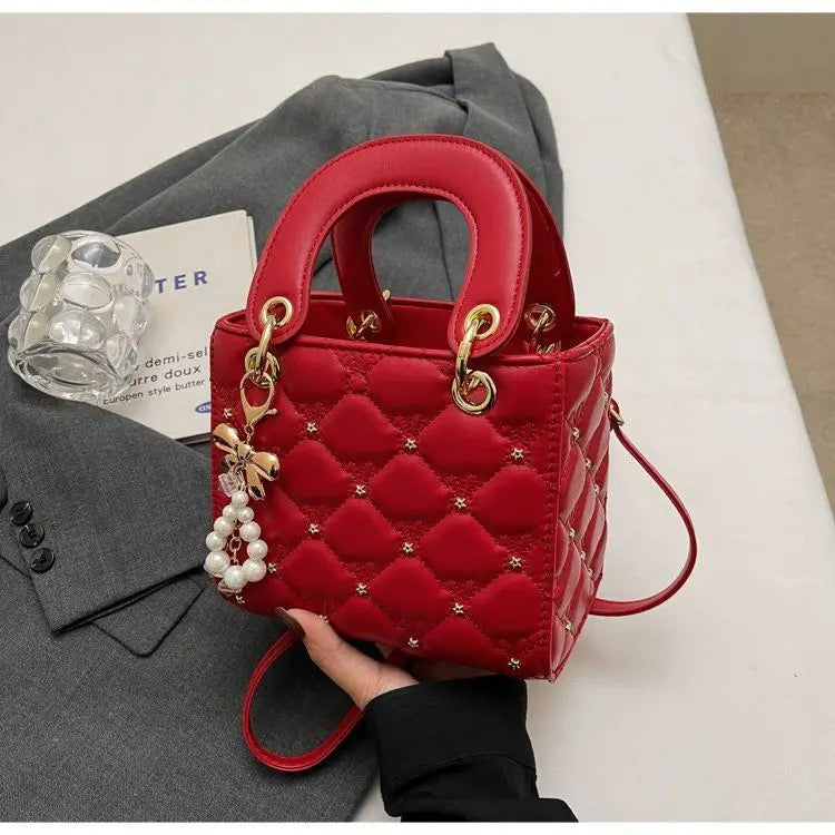 New Women's Crossbody Bag 2026 Trendy Design Summer Handbag Diamond Grid Princess Bag Korean Style Medium Square Bag