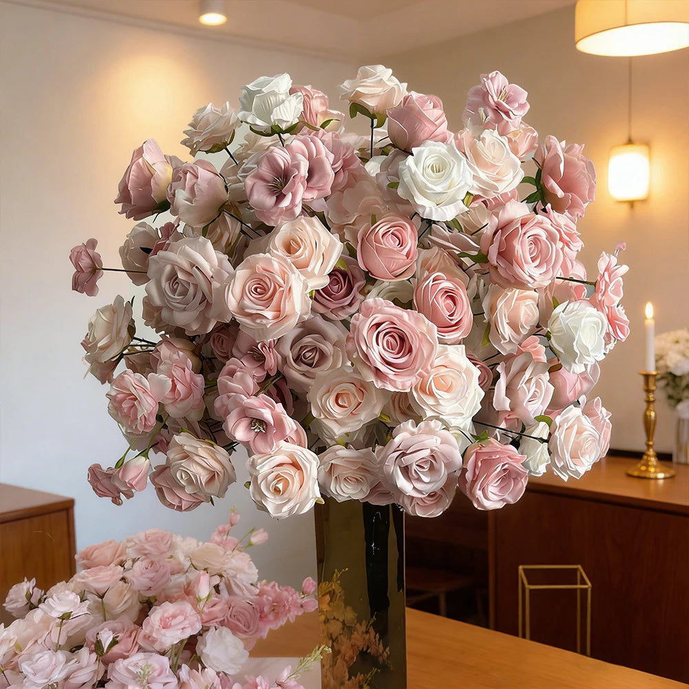 Pink Artificial Flower Ball Wreath 50/60/70/80cm Wedding Table Centerpiece Road Lead Decor Floral Arrangement for Party Event