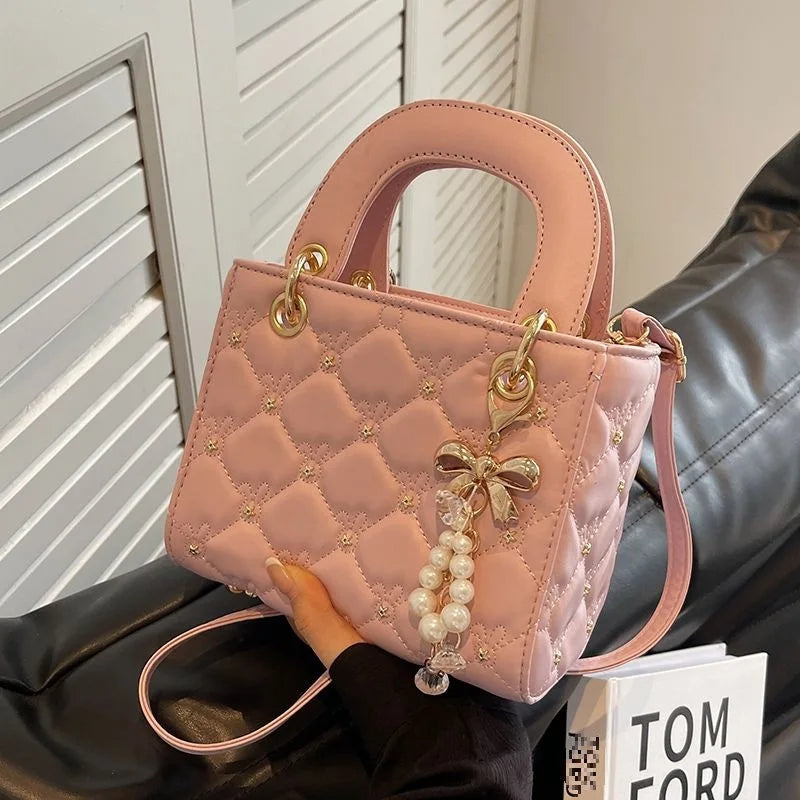 New Women's Crossbody Bag 2026 Trendy Design Summer Handbag Diamond Grid Princess Bag Korean Style Medium Square Bag