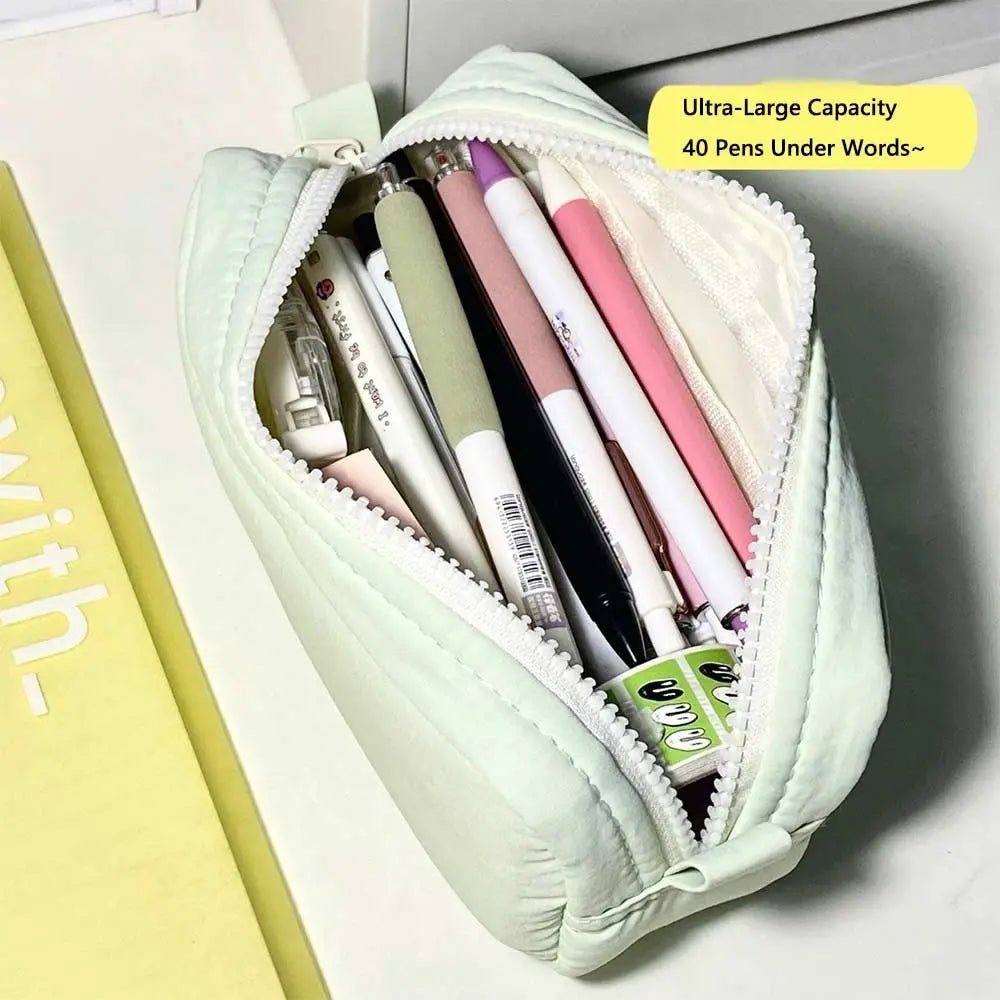 Large Capacity Pencil Pouch Aesthetic Pen Bag Simple Solid Color Stationery Box Zipper Design Back To School Pen Bag