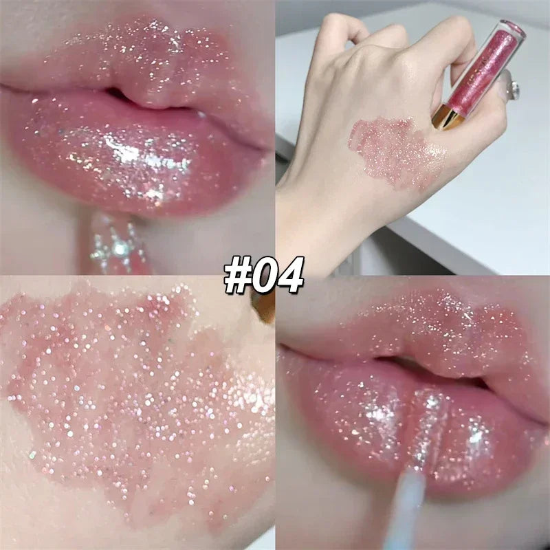 Pearl Diamond Glitter Lip Gloss Lasting Moisturizing Fine Shimmer Liquid Lipstick Mirror Water-glossy Sparkling Lip Tint Makeup