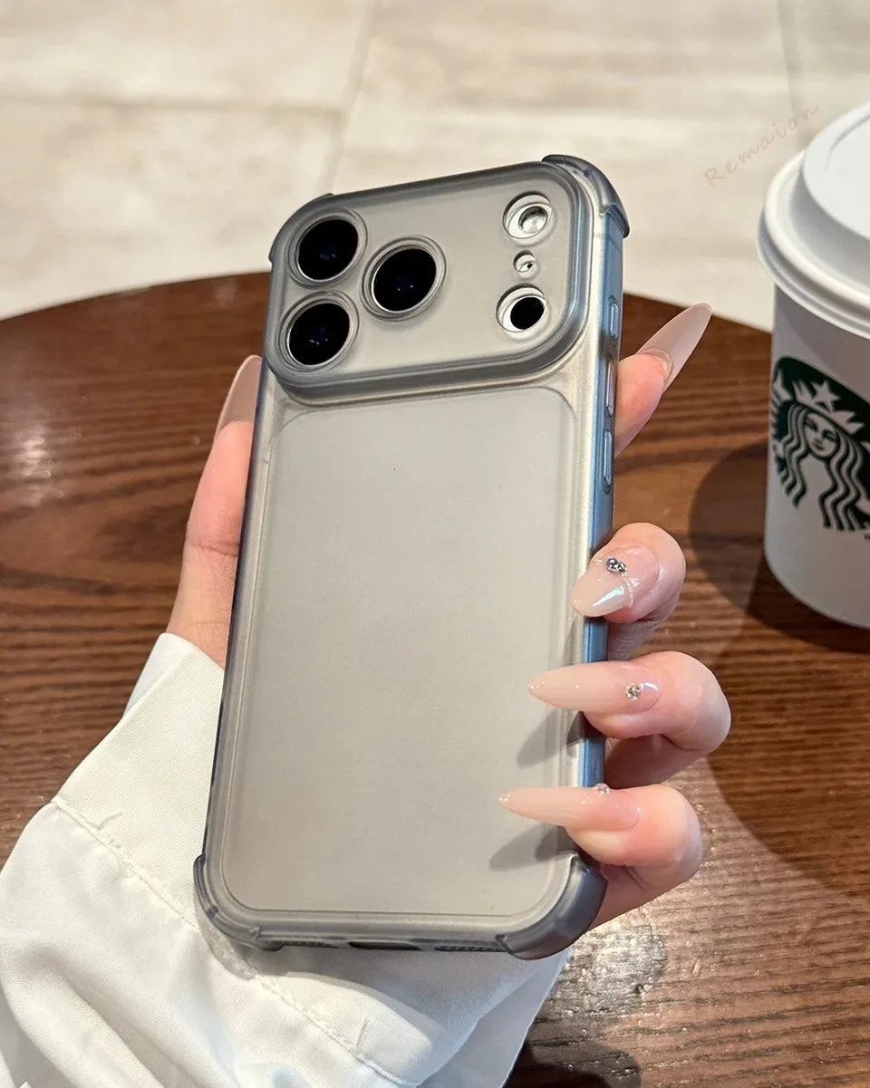 Luxury Matte Translucent Airbag Phone Case For iPhone 17 16 15 14 Plus 12 13 Pro Max 17Pro Air Bumper Shockproof Protector Cover