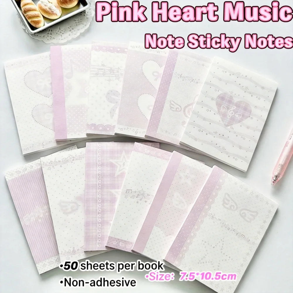 Musical Note Memo Pad Cute A7 Notepad Pink Memo Pad Adorable Non-Sticky Memo Pad For Diary Writing Journaling Note-Taking