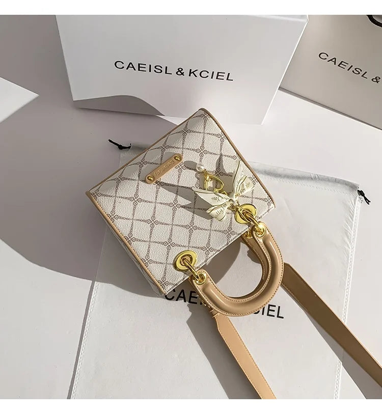 CAEISLKCIEL Women's Handbag 2025 New Diamond Design Diana Style Crossbody Handbag Soft PU Leather British Style Leisure Fashion