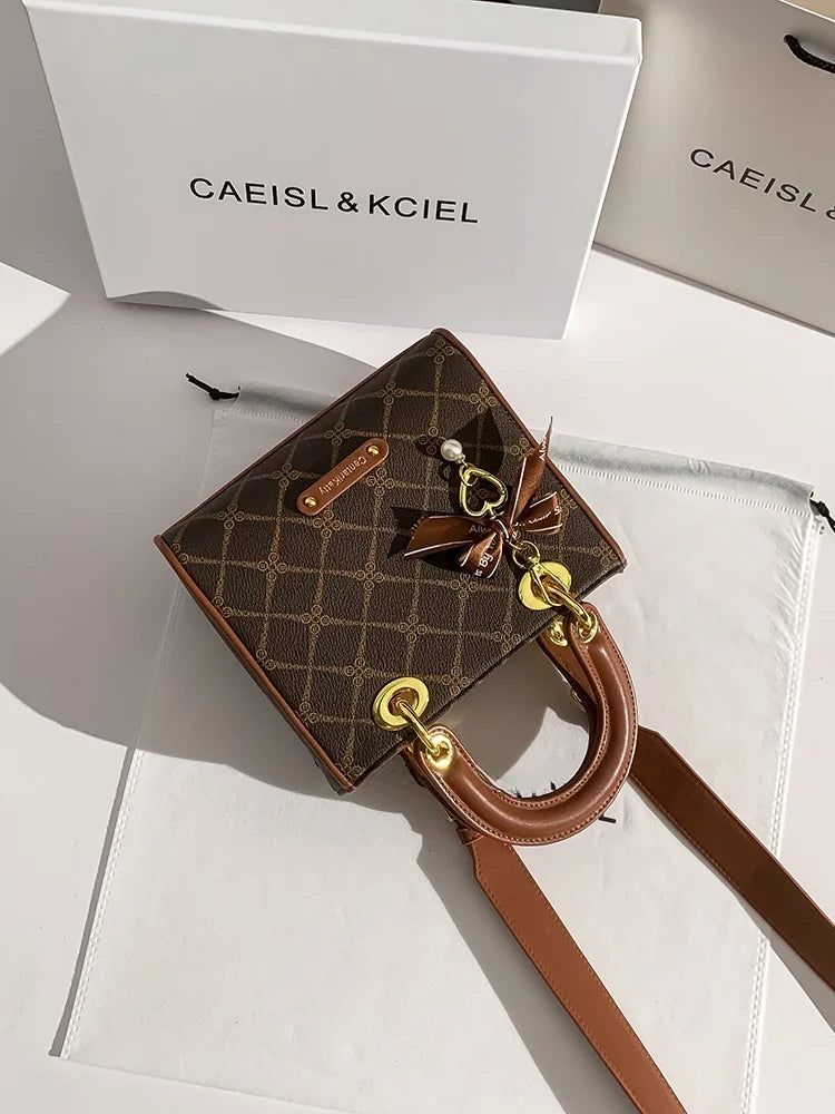 CAEISLKCIEL Women's Handbag 2025 New Diamond Design Diana Style Crossbody Handbag Soft PU Leather British Style Leisure Fashion