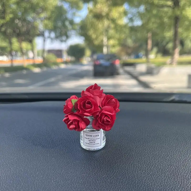 1Pcs Car Decoration Ornament Cute Simulation Rose Flower Vase Auto Dashboard Decoration Gadgets For Woman Car Accessories