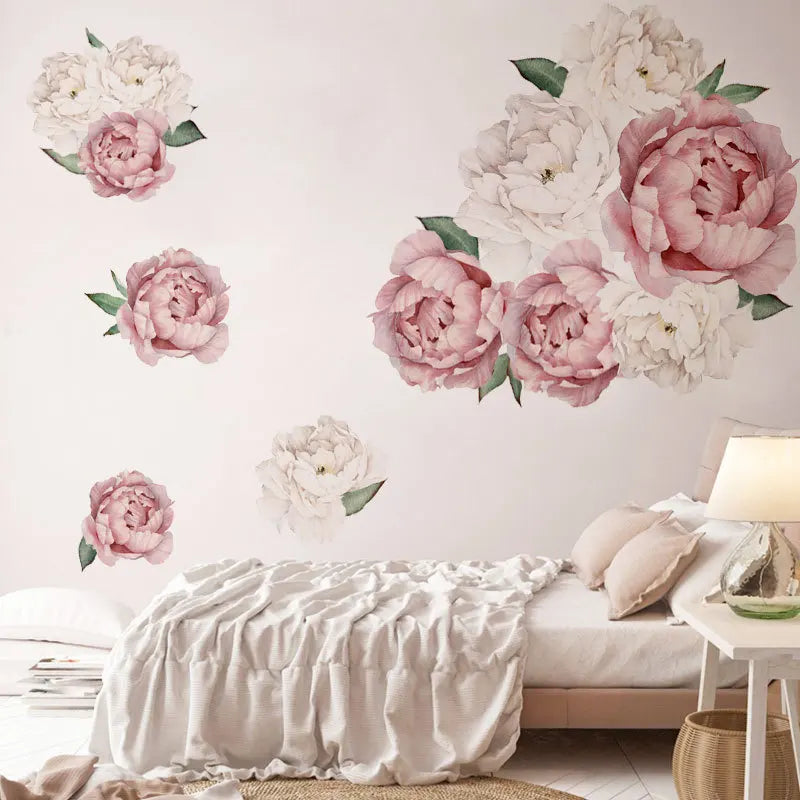 Creative Peony Series Wall Stickers Blossoming Peony Personality Combination Home Decoration Self-adhesive Wall Stickers