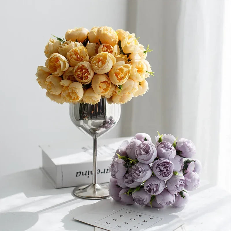 27 Heads Rose Pink Peony Artificial Flowers Silk Bouquet Roses Fake Flower for Table Vase Arrange Home Wedding Decoration Flower