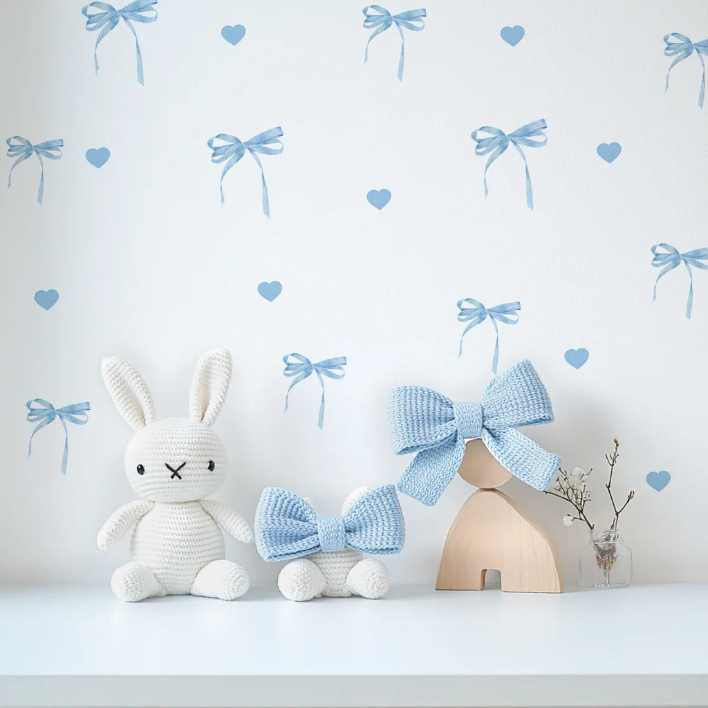 Creative Pink Bow Wall Sticker for Wardrobe Girl's Heart Bedroom Wall Sticker Love Image