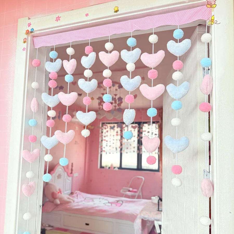Pink Cute Bow Short Curtain Thread Partition Hanging Window Decor Dormitory Doorway Curtains Bathroom Door Curtain Girls Bedroom