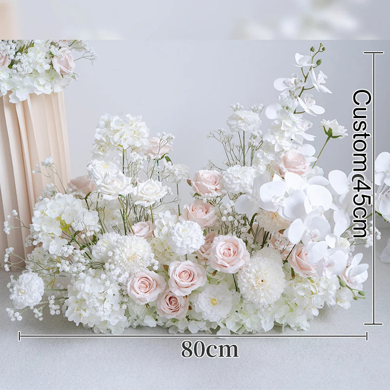 White Pink Floor Flower Row Decor Wedding Backdrop Table Centerpiece Floral Ball Baby's Breath Rose Stage Aisle Floor Flower