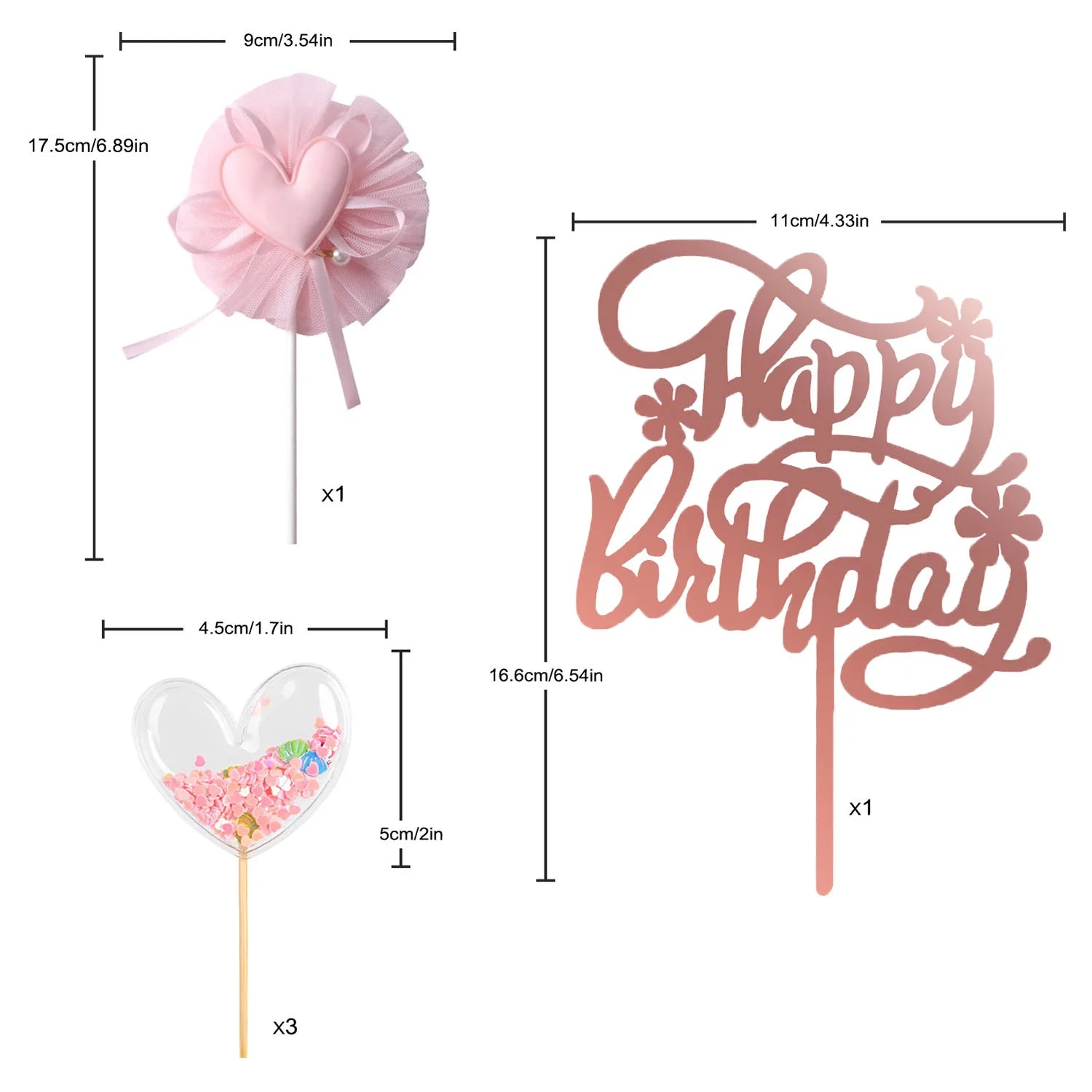 PinkHeart Happy Birthday Cake Topper  Birthday Cake Topper Lovely Heart Cupcake Toppers Picks Pink Cake Decorations for Birthday