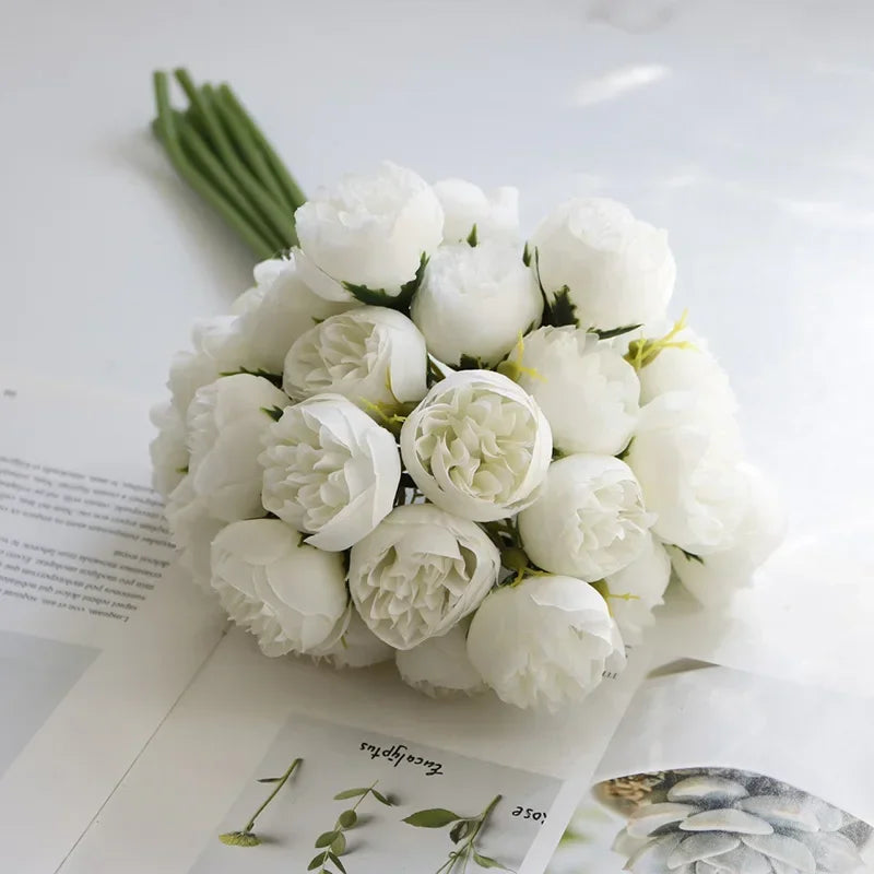 27 Heads Rose Pink Peony Artificial Flowers Silk Bouquet Roses Fake Flower for Table Vase Arrange Home Wedding Decoration Flower