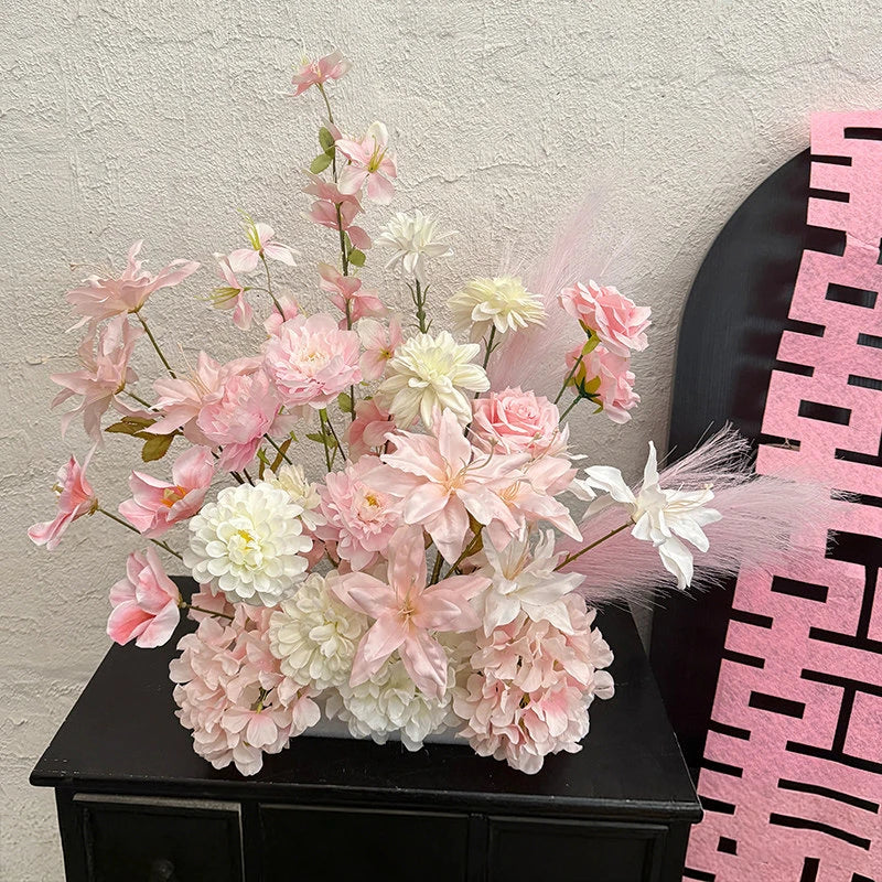 Artificial Hang Floral Arrangement Wedding Backdrop Arch Decor Pink White Rose Aisle Floor Flower Row Table Centerpieces Flower