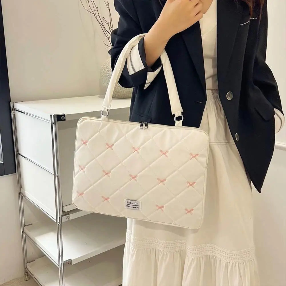 Cute Bow Embroidered Laptop Sleeve Bag For 11-15 Inch Portable Shoulder Handbag Fashion Notebook Case For Women